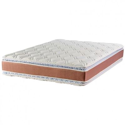Cama Box de Casal Luckspuma Sevilla Plus com Molas Ensacadas e Pillow Top Duplo 66x138x188cm Rústico Marrom/Branco
