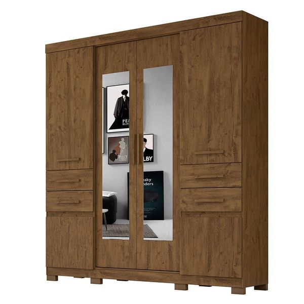 Guarda-Roupa Aracaju com Espelho, 6 Portas e 4 Gavetas Moval Castanho Wood