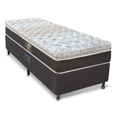 Cama Box Solteirão Castor Sleep Class Hibrido com Mola Ensacada 64x96x203cm Branco, Cinza e Marrom