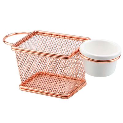 Mini Cesta Retangular Dynasty em Aço Inox com Molheira Rosa