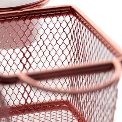 Mini Cesta Retangular Dynasty em Aço Inox com Molheira Rosa