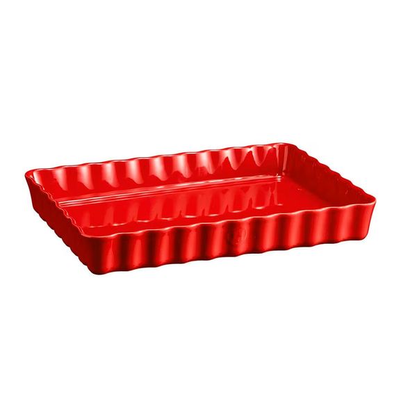 Travessa Retangular Canelada Emile Henry em Cerâmica 24x34 cm Vermelho