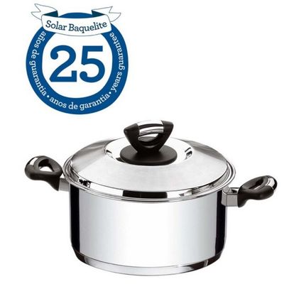 Caçarola Funda Tramontina Solar Baquelite Inox - 24m Preto com Inox