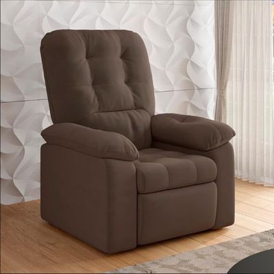 Poltrona Estoril Reclinável com Apoio para os Pés e Revestida em Suede Veludo Besthouse Marrom