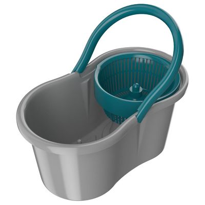 Mop Giratório FlashLimp Fit MOP5010 com Balde, Cabo Telescópico e Refil Cinza com Verde
