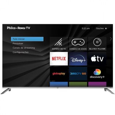 Smart TV LED 58 Polegadas 4K Philco PTV58G7UR2CSBL Roku TV, Dolby Audio, HDR10, App Mobile, Borda Infinita Prata