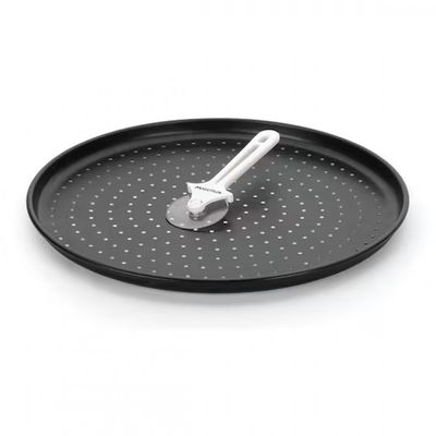 Forma para Pizza Multiflon Furada e com Cortador 35cm Preto