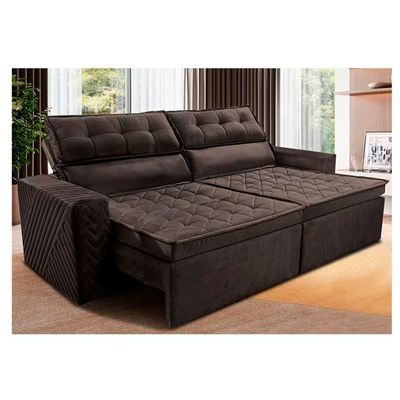 Sofá 3 Lugares Cama inBox Belém Retrátil/Reclinável com 200 cm de Largura e Revestido em Suede Velusoft Café
