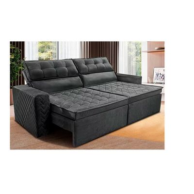 Sofá 3 Lugares Cama inBox Belém Retrátil/Reclinável com 200 cm de Largura e Revestido em Suede Velusoft Cinza
