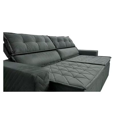 Sofá 3 Lugares Cama inBox Belém Retrátil/Reclinável com 200 cm de Largura e Revestido em Suede Velusoft Cinza