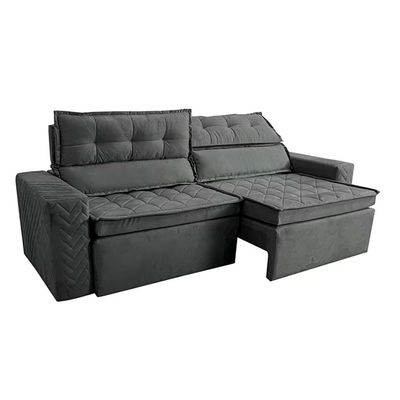 Sofá 3 Lugares Cama inBox Belém Retrátil/Reclinável com 200 cm de Largura e Revestido em Suede Velusoft Cinza