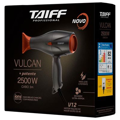 Secador de Cabelos Taiff Vulcan Diamante Íon Cerâmica Motor AC Profissional 2500W Laranja e Grafite / 110V