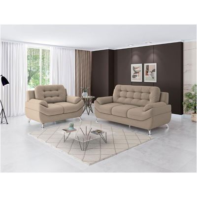 Sofá 3 e 2 Lugares Mercury em Tecido Suede Linoforte Areia