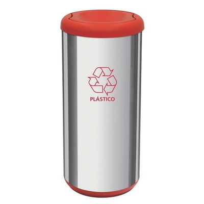 Lixeira Cápsula Tramontina com Tampa Basculante Selecta Plus 94539/202 Inox e Vermelho