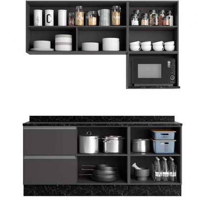 Cozinha Compacta Bartira Línea com 5 Portas, 3 Gavetas e 4 Prateleiras 180cm Grafite