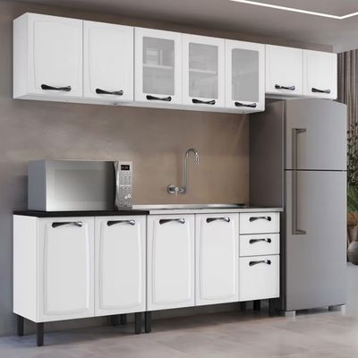 Cozinha Compacta Itatiaia New Premium com 1 Pia 12 Portas 2 Gavetas 10 Prateleiras 280cm de largura Branco