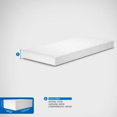 Colchão de Solteiro Guarda Costas Espuma D28 14x88x188cm Probel Bege com Marrom
