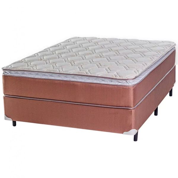 Cama Box Queen Size Luckspuma Madri com Molas Bonnel e Pillow Top 66x158x198cm Rústico Marrom/Branco