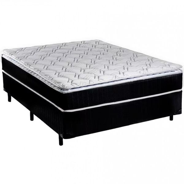 Cama Box Queen Size Luckspuma Barcelona Spring com Molas Bonnel e Pillow Top 61x158x198cm Cinza chumbo/Branco