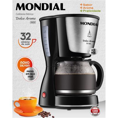 Cafeteira Elétrica Dolce Arome Inox C32I 32 Xícaras Mondial Preto com Inox / 110V