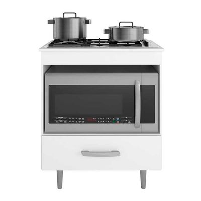 Balcão para Cooktop 4 Bocas Poliman Alecrim com Nicho para Micro-ondas e 1 Gaveta Branco