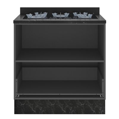 Balcão Cooktop Bartira Linea 5 Bocas com Gaveta e Porta Basculante Preto