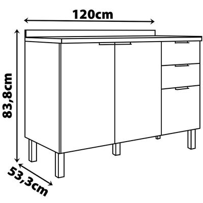 Balcão Bartira Universal com 1 Pia, 2 Portas e 3 Gavetas - 120cm de largura Branco