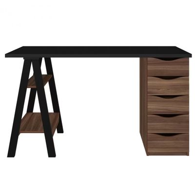 Escrivaninha Artany Spirit II com 5 Gavetas Preto com Ipê