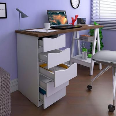 Escrivaninha Artany Spirit II com 5 Gavetas Nogal com Branco