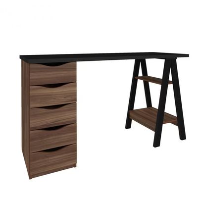 Escrivaninha Artany Spirit II com 5 Gavetas Preto com Ipê