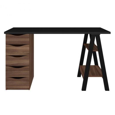 Escrivaninha Artany Spirit II com 5 Gavetas Preto com Ipê
