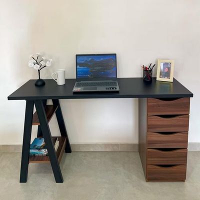 Escrivaninha Artany Spirit II com 5 Gavetas Preto com Ipê
