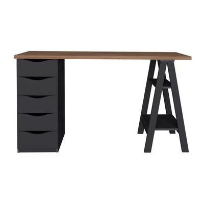 Escrivaninha Artany Spirit II com 5 Gavetas Nogal com Preto