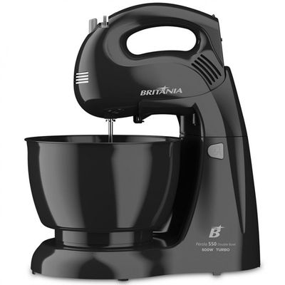 Batedeira Pérola 550W Turbo 4 Velocidades 2 Tigelas Britânia Preto / 110V