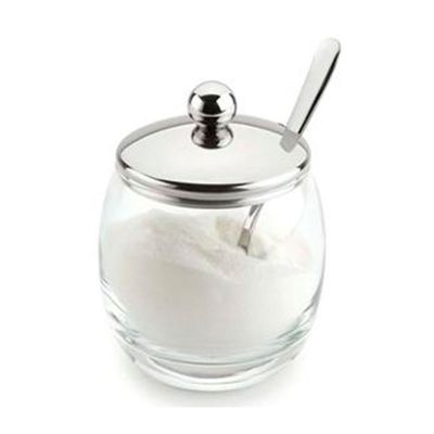Açucareiro com Colher Andrea Forma Inox e Transparente