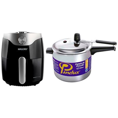 Kit Fritadeira Eletrica Mallory 3L + Panela de Pressão Preto e Prata / 220V