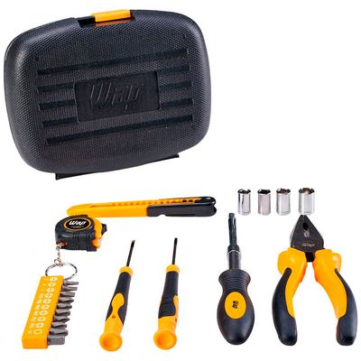 Kit de Ferramentas WAP MKF21 com Trena Chaves Estilete Alicate e Maleta 21 Peças Preto com Amarelo