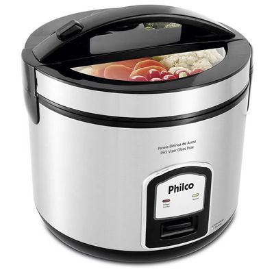 Panela Elétrica de Arroz Philco PH5 Visor Glass 400W com Capacidade de 5 Xícaras Preto com Inox / 220V
