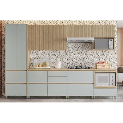 Cozinha Modulada Completa Rainha Gourmet 7 Peças 33 Aéreos + 3 Balcões + 1 Paneleiro C6p38 Nature Verde