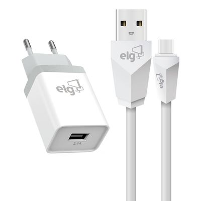 Kit Carregador de Parede Tipo-C ELG KTC10WC Branco Branca