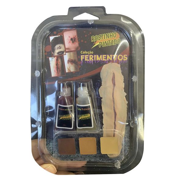 Kit Halloween Rostinho Pintado Maquiagem Ferimento