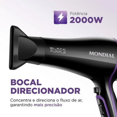 Secador de Cabelos Mondial Black Purple SCN-01 com Tourmaline Íon 2000W Preto / 220V