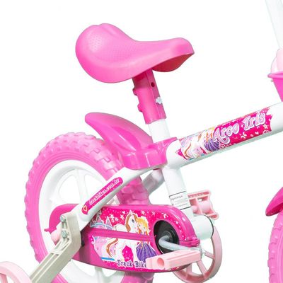 Bicicleta Infantil Aro 12 Arco-Íris Track&Bikes Branca com Rosa