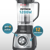 Liquidificador Turbo Platinum Mondial Grafite e Inox 1200W L-1200 PI