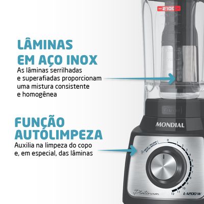Liquidificador Turbo Platinum Mondial Grafite e Inox 1200W L-1200 PI 220