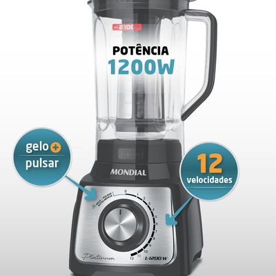 Liquidificador Turbo Platinum Mondial Grafite e Inox 1200W L-1200 PI 220