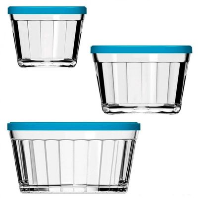 Conjunto de Tigelas com Tampa Copo Americano em Vidro 3 Peças Transparente