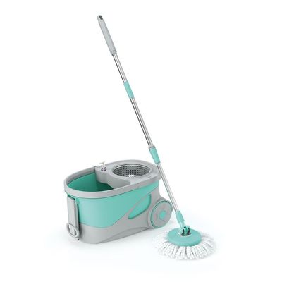 Mop Giratório FlashLimp Ciclone com Balde 20L, Rodas, Cabo Telescópico e 2 Refis Verde com Cinza