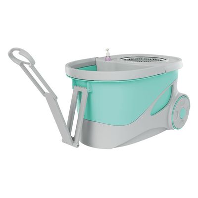 Mop Giratório FlashLimp Ciclone com Balde 20L, Rodas, Cabo Telescópico e 2 Refis Verde com Cinza