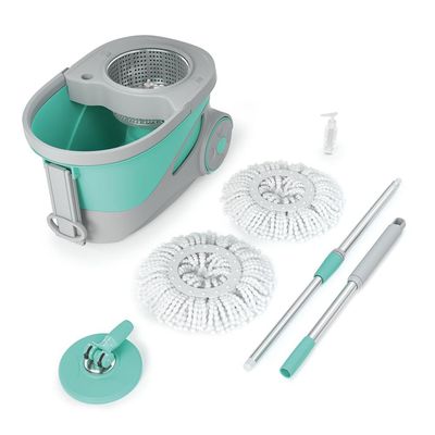 Mop Giratório FlashLimp Ciclone com Balde 20L, Rodas, Cabo Telescópico e 2 Refis Verde com Cinza